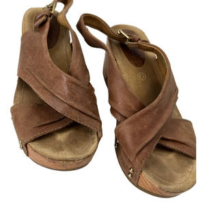 Bussola Formentera‎ Sling-back Capretto Toffee Platform Sandals Size 38 (7.5)